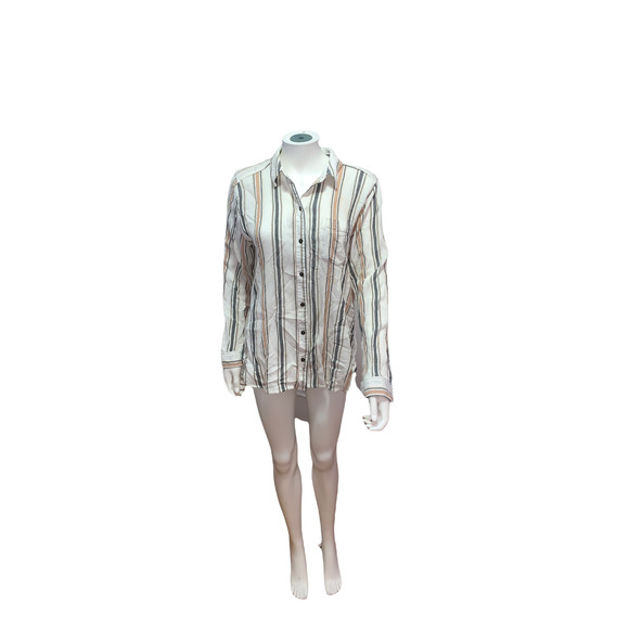 Sonoma White Striped Button Down Blouse L - Picture 2 of 5